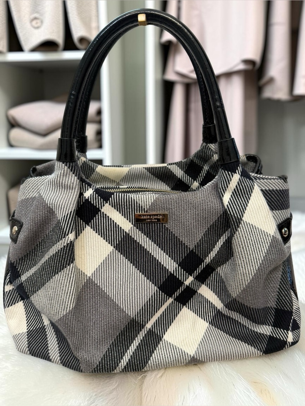 kate spade Black and Gray Plaid Shoulder Bag - Picture 4 of 13
